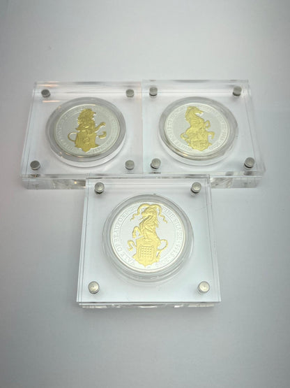 Komplett samling – Queen’s Beasts 11 x 1 oz silver, förgyllda med 24 K guld