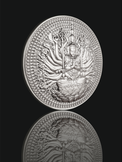 Chad -  Thousand-armed Thousand-eyed Guan Yin Bodhisattva Tri-metal - 2 oz silver