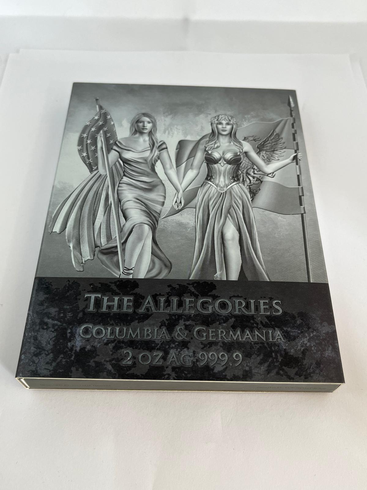 The Allegories Colombia &amp; Germania Blue Gold Gilded 2 oz