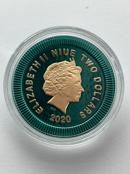 Athenian Owl Green/Blue background Black Eyes - 1 oz