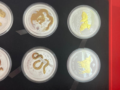 12 x 1 oz – Lunar Serie II komplett vergoldet 2008–2019