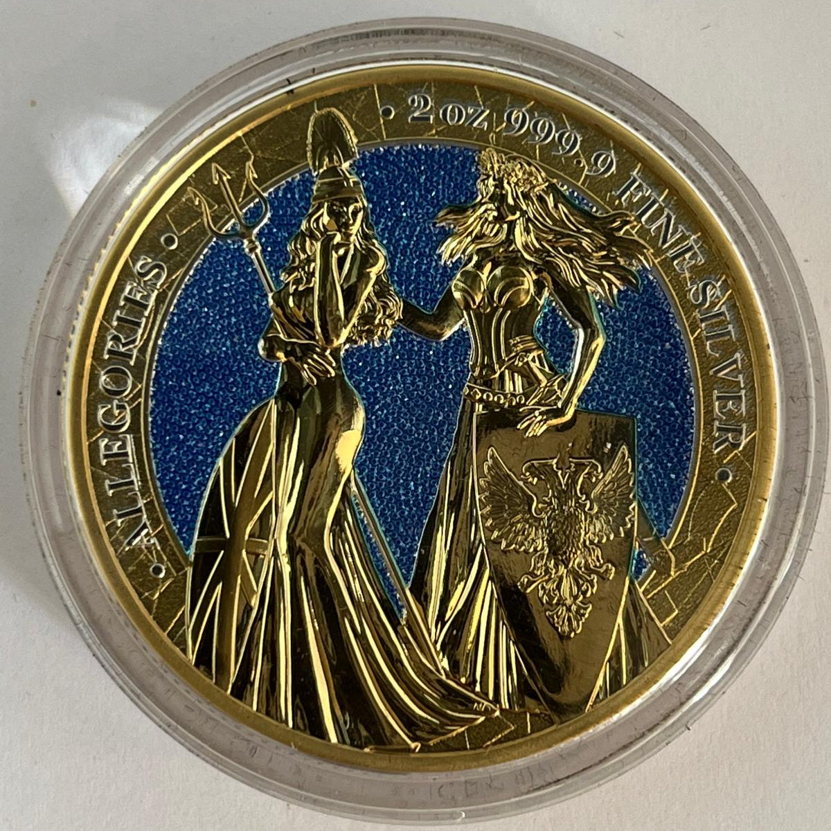 The Allegories Colombia &amp; Germania Blue Gold Gilded 2 oz
