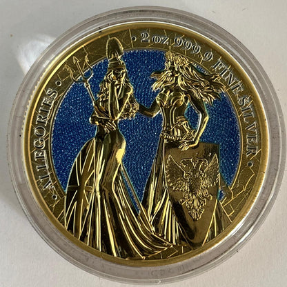 The Allegories Colombia &amp; Germania Blue Gold Gilded 2 oz
