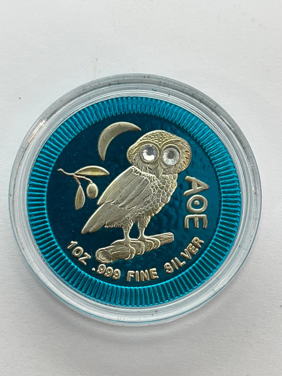 Athenian Owl Turqoise background White Eyes - 1 oz