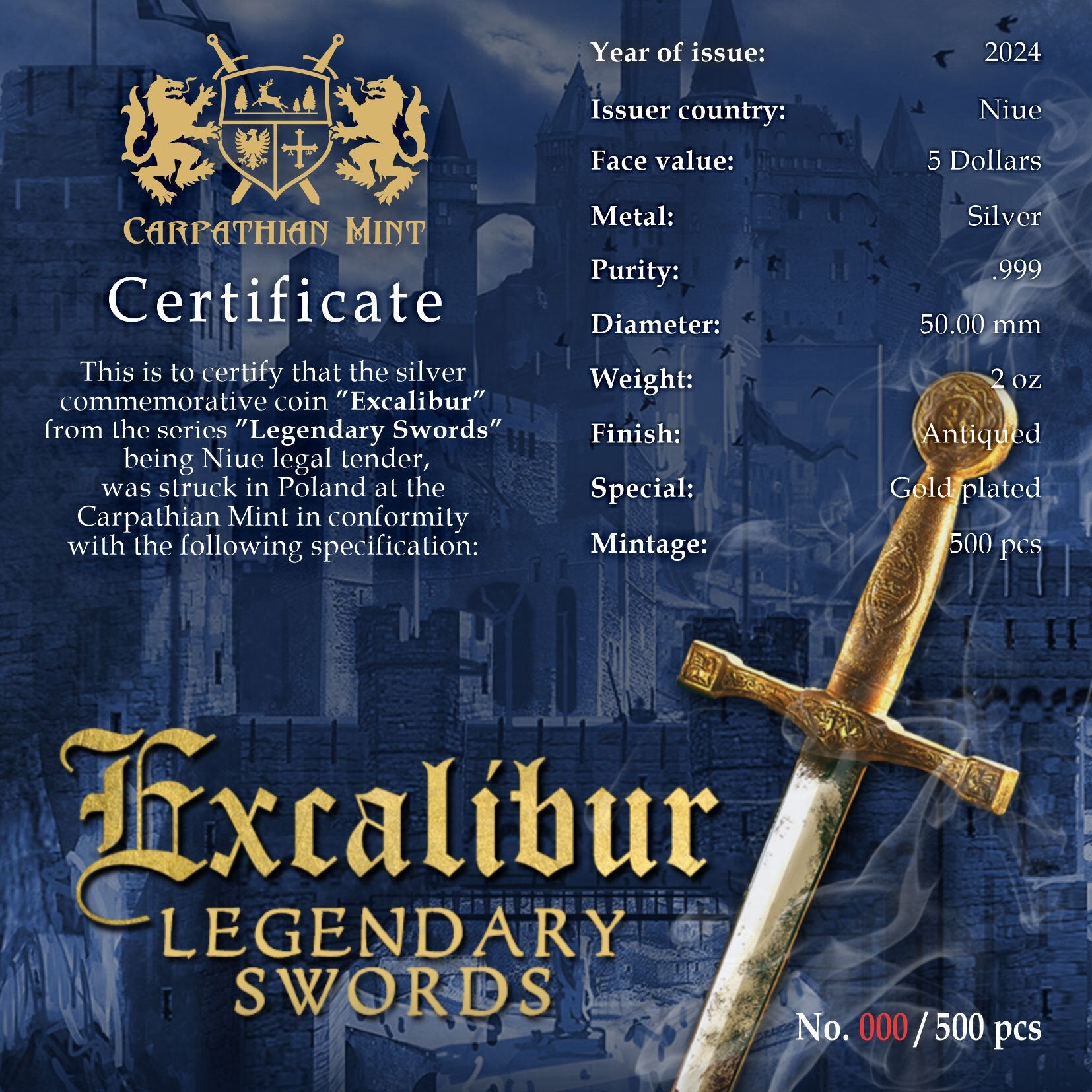 Legendary Swords - Excalibur - 2 oz