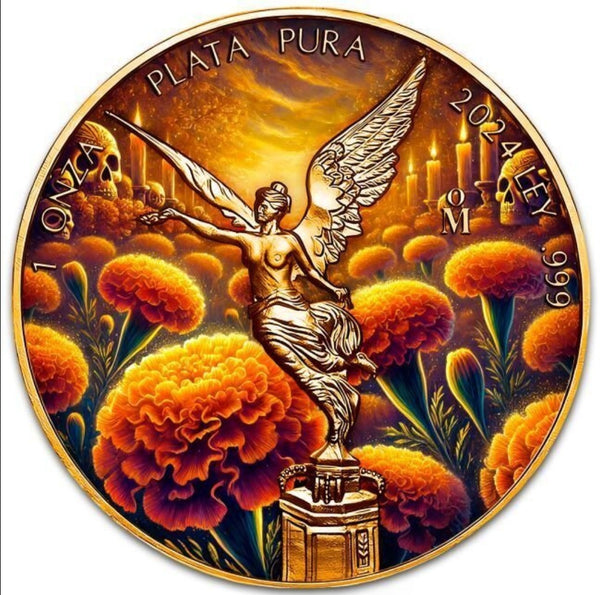 Mexico - Libertad Cempasúchil 24k Gold Gilded Colorized Silver Coin - 1 oz