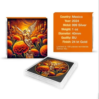 Mexico - Libertad Cempasúchil 24k Gold Gilded Colorized Silver Coin - 1 oz