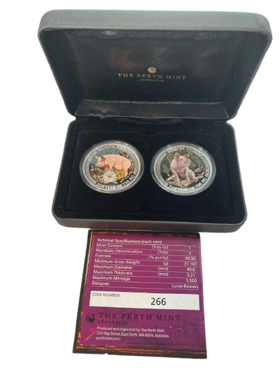 Tuvalu – Gutes Omen – Mondschwein – 2-Münzen-Set – 2 oz