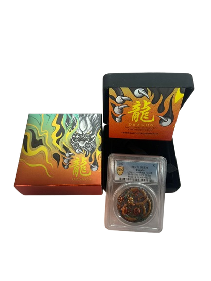 Tuvalu - Dragon Antique Colorized First Strike - PCGS MS 70 - 2 oz