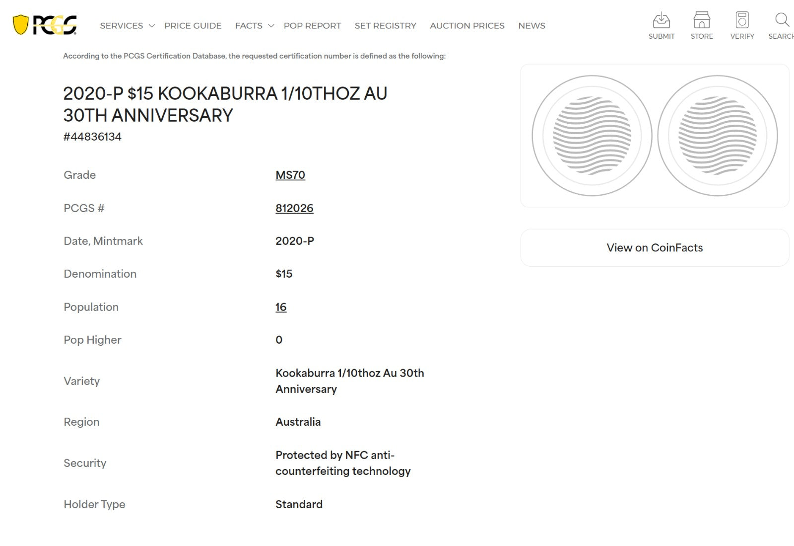 Australia - Kookaburra 30th Anniversary Gold - PCGS MS 70  - 1/10 oz