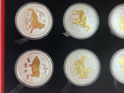 12 x 1 oz – Lunar Serie II komplett vergoldet 2008–2019