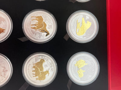 12 x 1 oz – Lunar Serie II komplett vergoldet 2008–2019