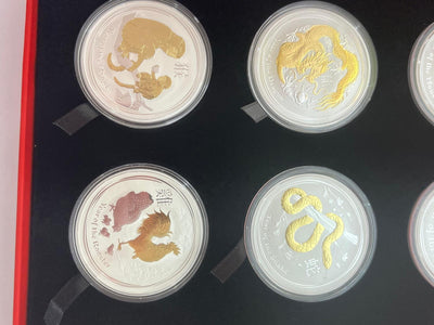 12 x 1 oz – Lunar Serie II komplett vergoldet 2008–2019