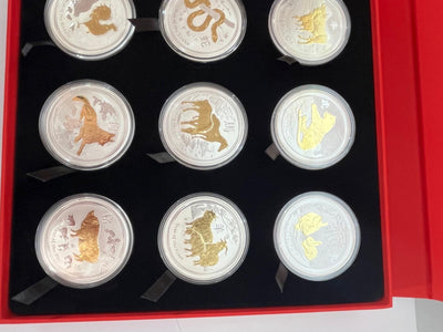 12 x 1 oz – Lunar Serie II komplett vergoldet 2008–2019